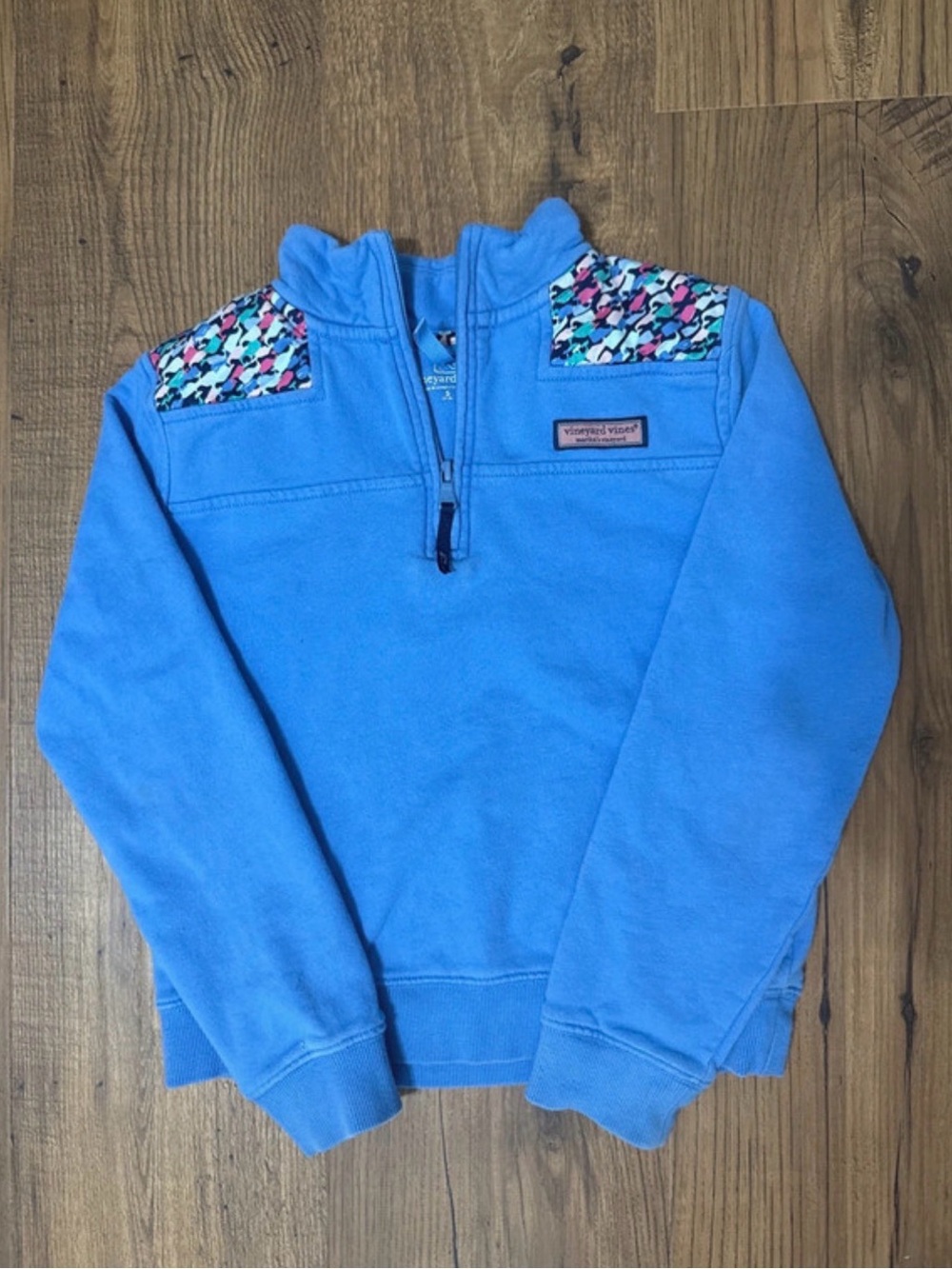 Vineyard Vines Bright Blue Half-Zip Pullover with Multicolor Shoulder Panels